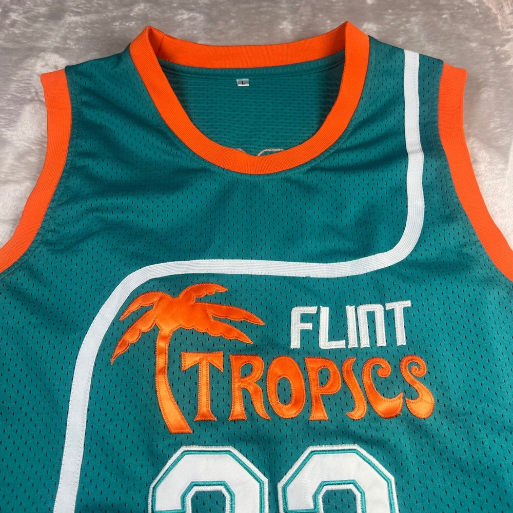 Unbranded Men Large Adult Basketball Jersey Teal Flint Tropics Moon 33 Semi-Pro